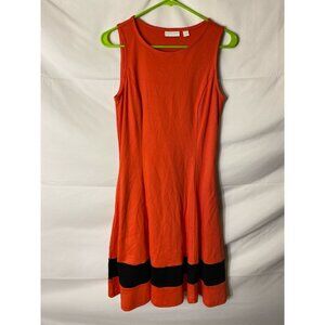 NEW YORK COMPANY WOMENS SIZE SMALL S FIT FLARE PINK DRESS BLACK STRIPE MIDI